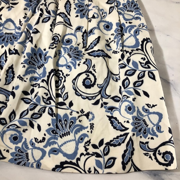 LOFT White & Blue Floral Paisley Pleated Skirt - Picture 2 of 8